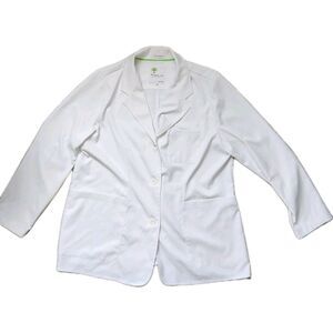 Healing Hands The White Coat Minimalist Lab Coat White Stretch Button XL EUC